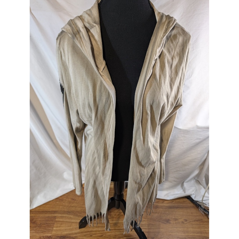 Vocal USA Size XL Beige Fringe Rhinestone Hooded Cardigan